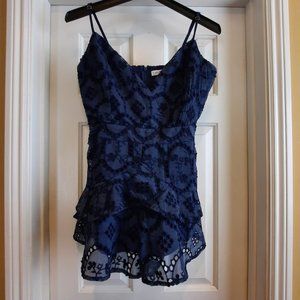 Chicways Navy Blue Eyelet Embroidered Tiered Mini Dress  Size Large